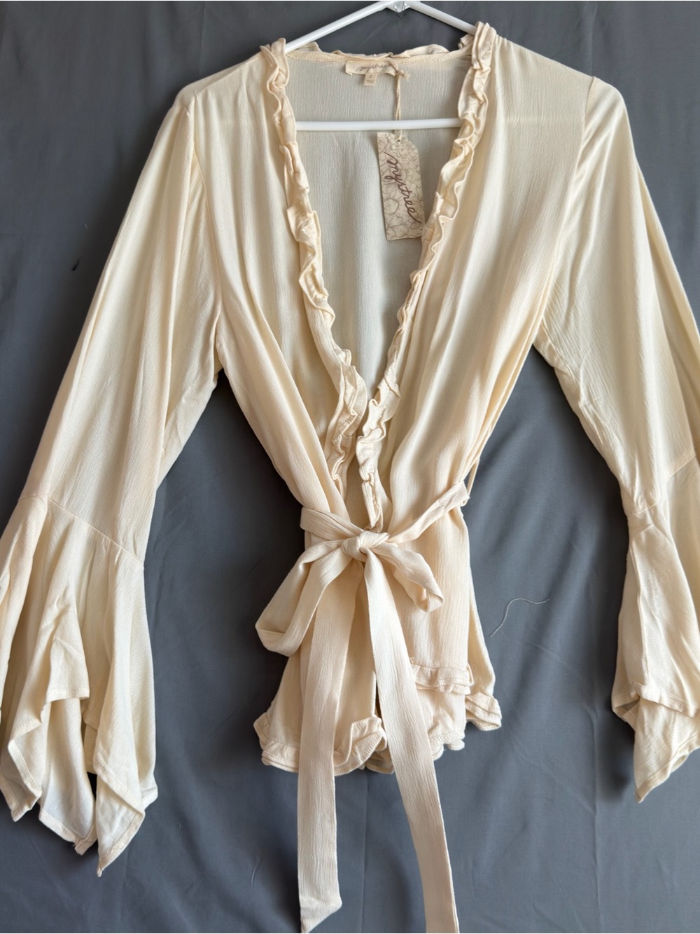 Mystree Cream Ruffled Lightweight Open Cardigan(E0012)